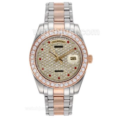 Rolex Masterpiece II Automatic Two Tone with Diamond Bezel and Dial - Red Diamond Markers