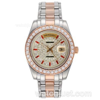 Rolex Masterpiece II Automatic Two Tone with Diamond Bezel and Dial - Red Stick Markers