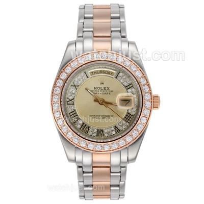 Rolex Masterpiece II Automatic Two Tone with Diamond Bezel and Golden Dial - Roman Markers