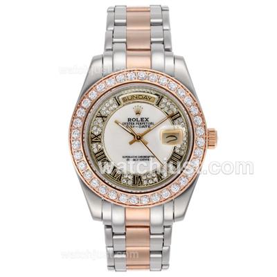 Rolex Masterpiece II Automatic Two Tone with Diamond Bezel and White MOP Dial -Roman Markers