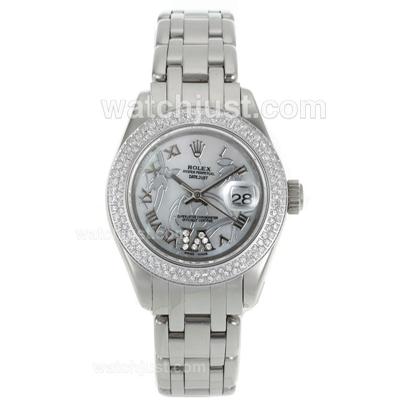 Rolex Masterpiece Swiss ETA 2671 Movement Diamond Bezel Roman Markers with MOP Dial-Flowers Illustration