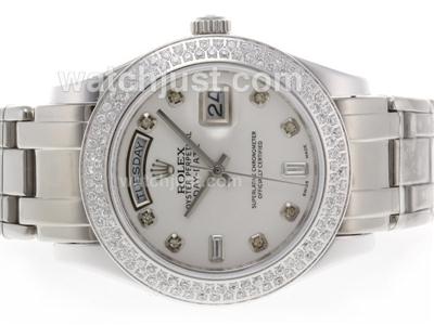 Rolex Masterpiece Swiss ETA 2836 Movement Diamond Bezel and Marking with White Dial