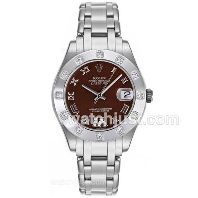 Rolex Masterpiece Swiss ETA 2836 Movement Diamond Bezel Roman Markers with Brown Dial-Mid Size