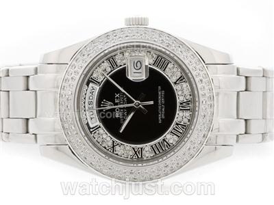 Rolex Masterpiece Swiss ETA 2836 Movement Diamond Bezel with Black Diamond Dial-Roman Marking