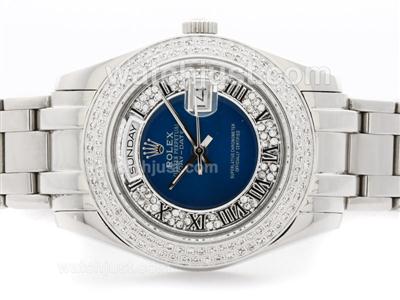 Rolex Masterpiece Swiss ETA 2836 Movement Diamond Bezel with Blue Diamond Dial-Roman Marking