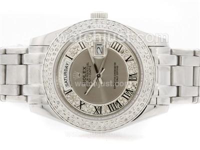 Rolex Masterpiece Swiss ETA 2836 Movement Diamond Bezel with Gray Diamond Dial-Roman Marking