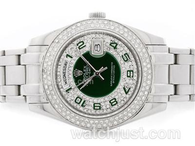 Rolex Masterpiece Swiss ETA 2836 Movement Diamond Bezel with Green Diamond Dial-Number Marking