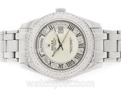 Rolex Masterpiece Swiss ETA 2836 Movement Diamond Bezel with White Diamond Dial-Roman Marking