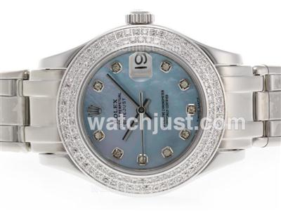 Rolex Masterpiece Swiss ETA 2836 Movement Diamond Marking and Bezel with Blue MOP Dial