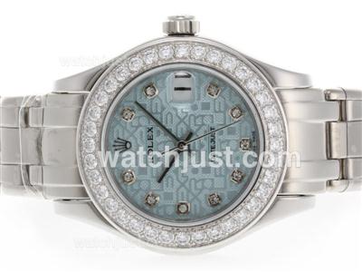 Rolex Masterpiece Swiss ETA 2836 Movement Diamond Marking and Bezel with Light Blue Computer Dial