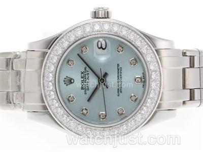 Rolex Masterpiece Swiss ETA 2836 Movement Diamond Marking and Bezel with Light Blue Dial