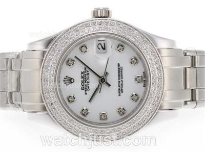 Rolex Masterpiece Swiss ETA 2836 Movement Diamond Marking and Bezel with White Dial