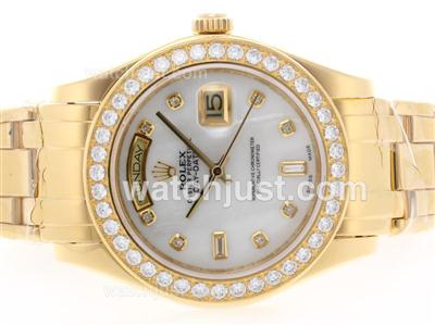 Rolex Masterpiece Swiss ETA 2836 Movement Full Gold Diamond Bezel and Marking with MOP Dial