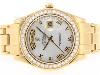 Rolex Masterpiece Swiss ETA 2836 Movement Full Gold Diamond Bezel Roman Marking with MOP Dial