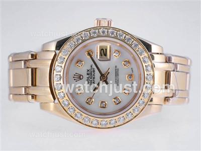 Rolex Masterpiece Swiss ETA 2836 Movement Full Gold Diamond Marking and Bezel with MOP Dial