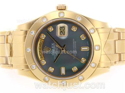 Rolex Masterpiece Swiss ETA 2836 Movement Full Gold Diamond Marking with Black MOP Dial