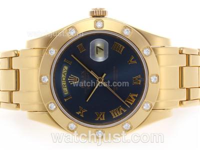 Rolex Masterpiece Swiss ETA 2836 Movement Full Gold Roman Marking with Blue Dial