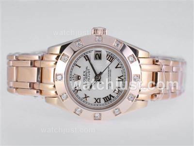 Rolex Masterpiece Swiss ETA 2836 Movement Full Gold with White Dial-Roman Marking