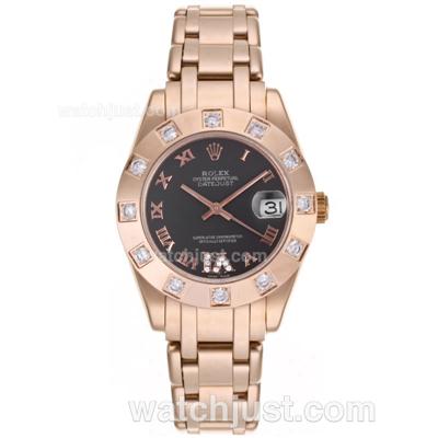 Rolex Masterpiece Swiss ETA 2836 Movement Full Rose Gold Roman Marking with Black Dial-Mid Size