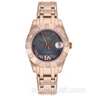 Rolex Masterpiece Swiss ETA 2836 Movement Full Rose Gold Roman Marking with Black MOP Dial