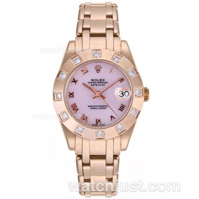 Rolex Masterpiece Swiss ETA 2836 Movement Full Rose Gold Roman Marking with Pink MOP Dial