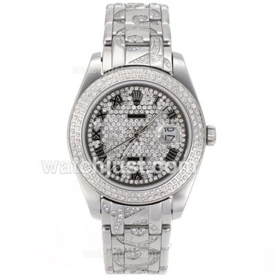 Rolex Masterpiece Swiss ETA 2836 Movement Roman Markers with Diamond Bezel and Dial S/S