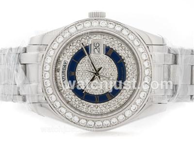 Rolex Masterpiece Swiss ETA 2836 Movement with Diamond Bezel and Dial-Blue Roman Marking