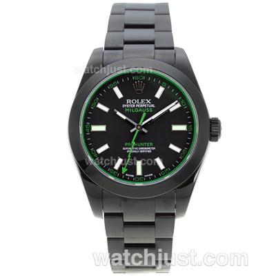 Rolex Milgauss Oyster Perpetual Swiss ETA 2836 Movement Full PVD with Black Dial-Sapphire Glass