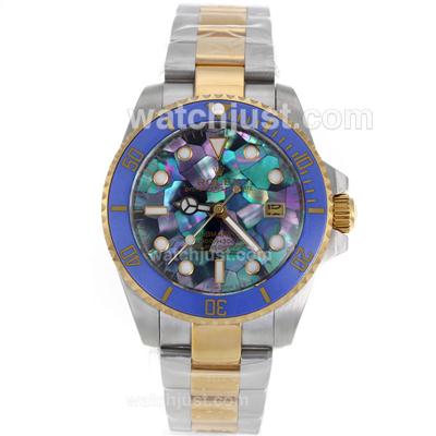 Rolex Submarier Automatic Two Tone Blue Ceramic Bezel with Puzzle Style MOP Dial-Dome Sapphire Glass