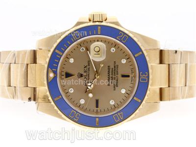 Rolex Submariner Automatic 18K Full Gold Plated with Golden Dial-Blue Ceramic Bezel