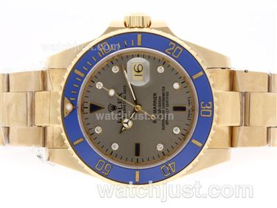 Rolex Submariner Automatic 18K Full Gold Plated with Gray Dial-Blue Ceramic Bezel