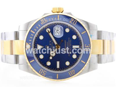 Rolex Submariner Automatic 18K Gold Plated Two Tone with Blue Dial-Blue Ceramic Bezel