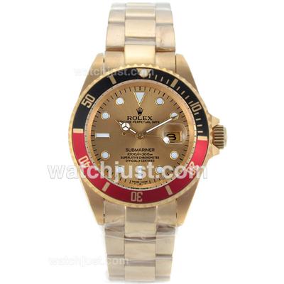 Rolex Submariner Automatic Full Gold Black/Red Bezel with Golden Dial