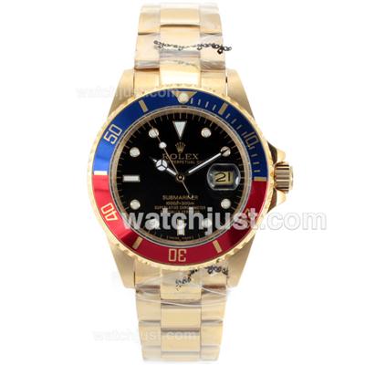 Rolex Submariner Automatic Full Gold Blue/Red Bezel with Black Dial