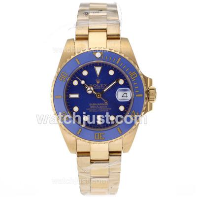 Rolex Submariner Automatic Full Gold Ceramic Bezel with Blue Dial-Lady Size