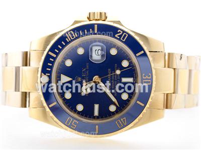 Rolex Submariner Automatic Full Gold with Blue Dial-Blue Ceramic Bezel