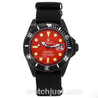 Rolex Submariner Automatic PVD Case with Red Dial-Nylon Strap