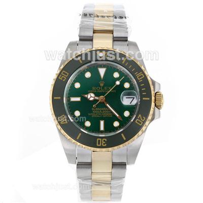 Rolex Submariner Automatic Two Tone Ceramic Bezel with Green Dial-Sapphire Glass