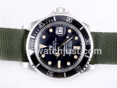 Rolex Submariner Cartier Automatic with Black Bezel and Dial Vintage Version-Green Nylon Strap