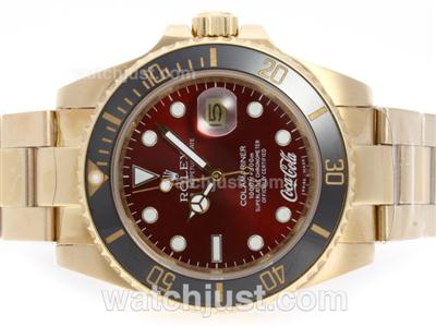 Rolex Submariner Cocacola Limited Edition Automatic Full Gold with Red Dial-Ceramic Bezel