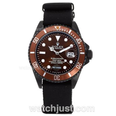 Rolex Submariner Harley-Davidson Automatic PVD Case with Brown Dial and Bezel-Nylon Strap