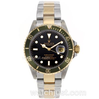 Rolex Submariner Swiss ETA 2836 Movement 14K Wrapped Gold Two Tone Case Green Bezel with Black Dial