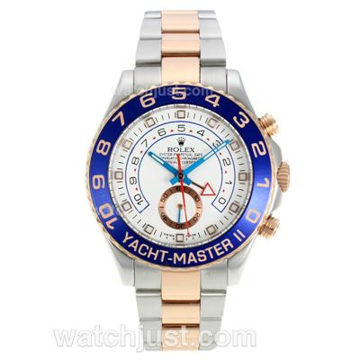 Rolex 1:1 Version Yacht-Master II Automatic Two Tone with White Dial-1/4 Rotating Bezel