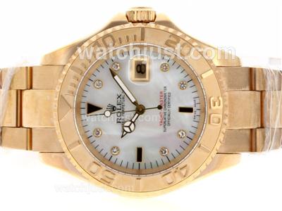 Rolex Yacht-Master Swiss ETA 2836 Movement Full Gold Diamond Markers with MOP Dial