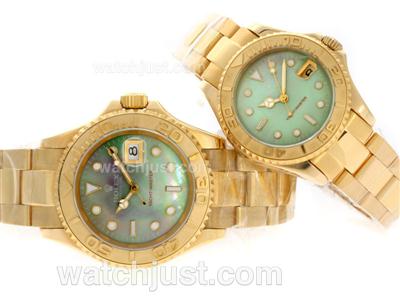 Rolex Yacht-Master Swiss ETA 2836 Movement Full Gold with Green MOP Dial