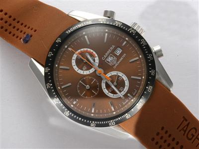 Tag Heuer Carrera Chronograph Brown Dial And Rubber Strap Replica Watch TAG3981