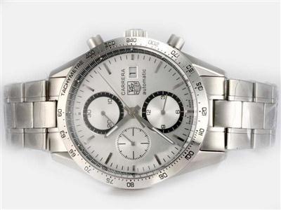 Tag Heuer Carrera Chronograph Silver Dial-New Version Replica Watch TAG7037