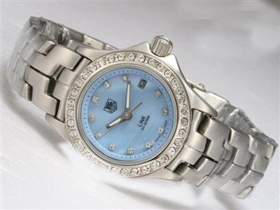 Tag Heuer Link Diamond Bezel And Marking With Blue Dial Lady Size Replica Watch TAG3041