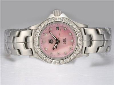 Tag Heuer Link Diamond Bezel And Marking With Pink Dial Lady Size Replica Watch TAG5727