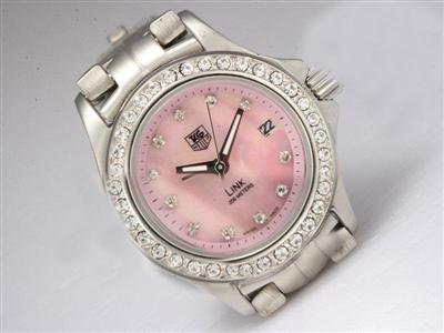 Tag Heuer Link Diamond Bezel And Marking With Pink Dial Lady Size Replica Watch TAG5727